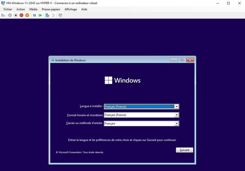 Démarrer installation Windows 11 dans une VM Hyper-V