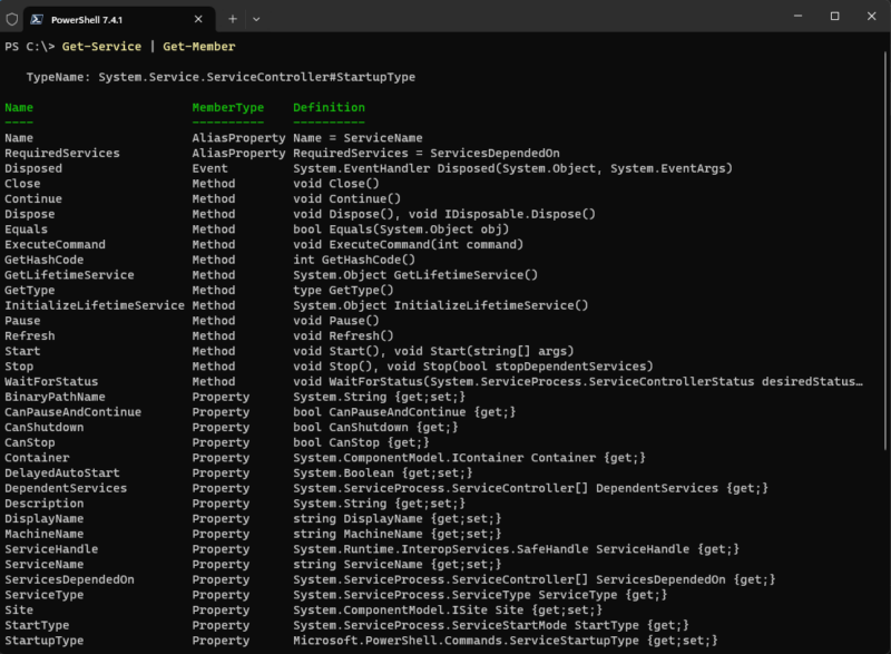 Exemple de Get-Member avec PowerShell