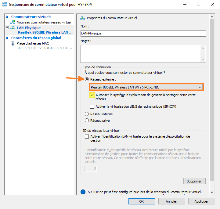 Hyper-V - Créer un commutateur virtuel - Etape 3