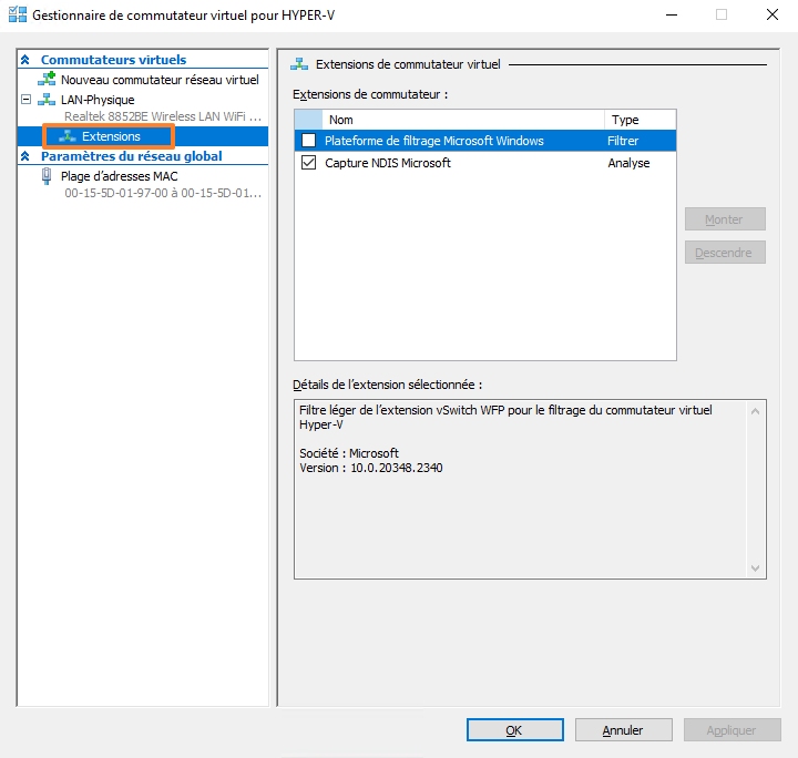 Hyper-V - Extensions commutateur virtuel