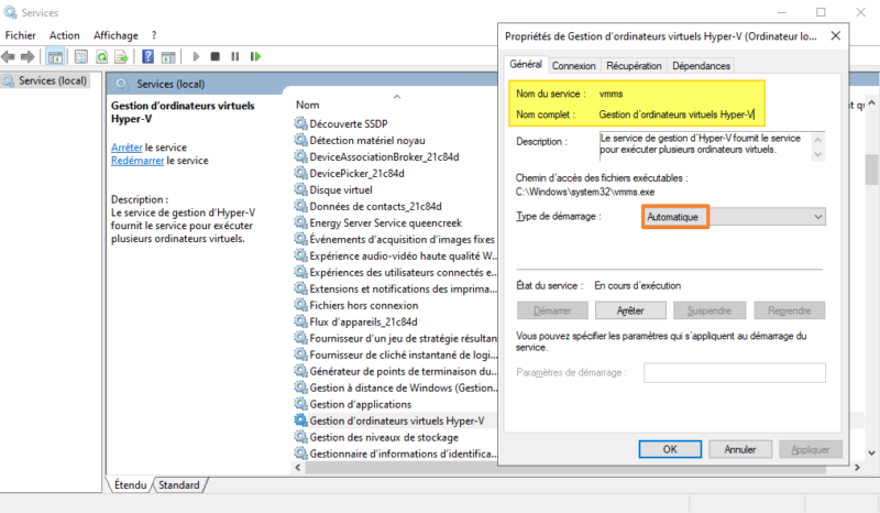 Hyper-V sur Windows Server 2022 - Service vmms