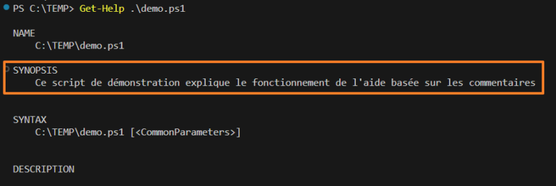 PowerShell - Aide basée sur les commentaires