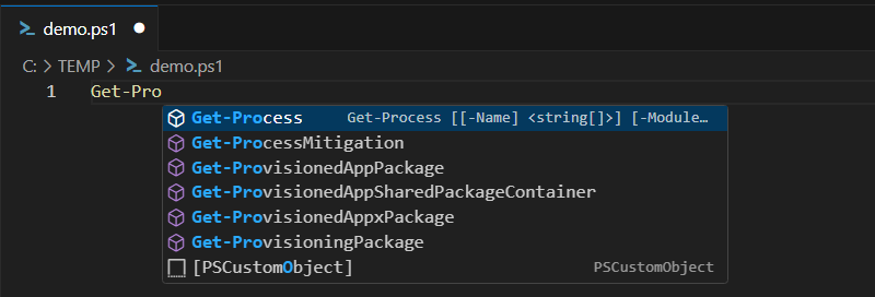 PowerShell - Autocomplétion VSCode