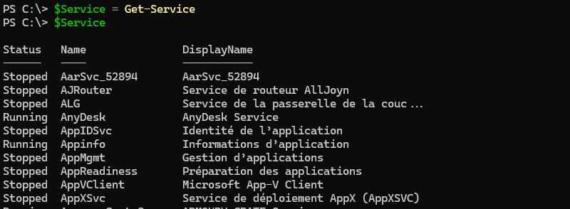 Stocker le résultat d'une commande PowerShell dans une variable