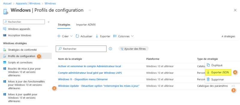 Intune - Importer stratégie JSON - Etape 1