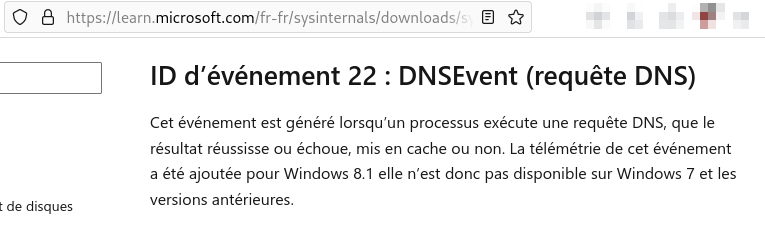 Documentation Microsoft Sysmon relative à l'evenID 22.