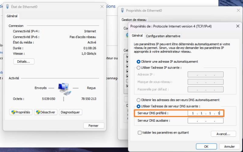 Configurer DNS 1.1.1.1 sur Windows 11