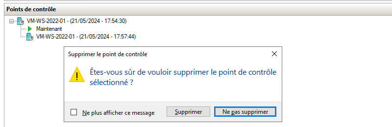 Hyper-V Windows Server 2022 - Supprimer un point de contrôle