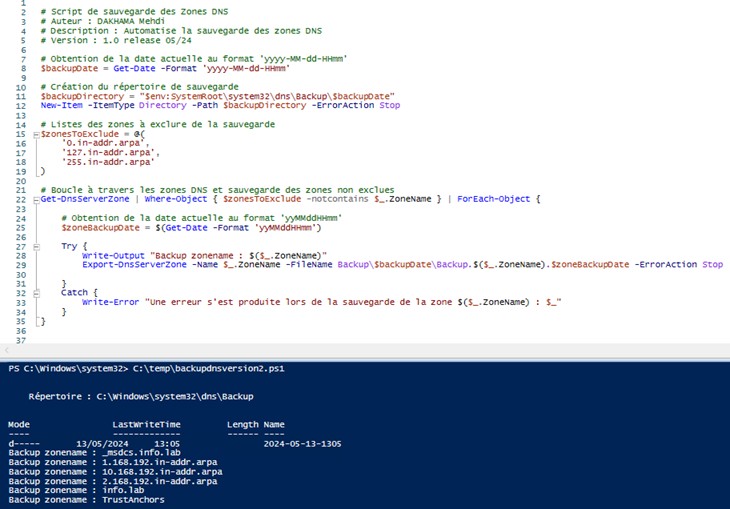 Script PowerShell - Sauvegarde automatique des zones DNS