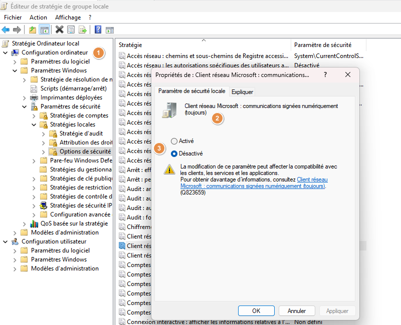 Windows 11 24H2 - Désactiver signature SMB