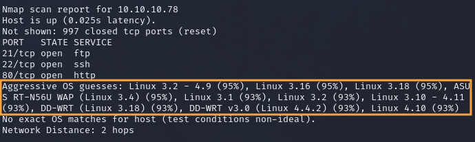 Détection de la probabilité d’identification d’un système d’exploitation par Nmap.