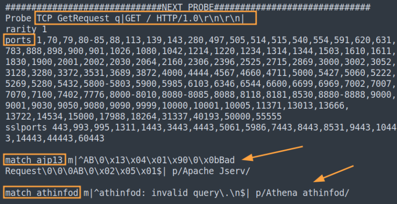 Exemple de Probe présent dans le fichier “/usr/share/nmap/nmap-service-probes” de Nmap.