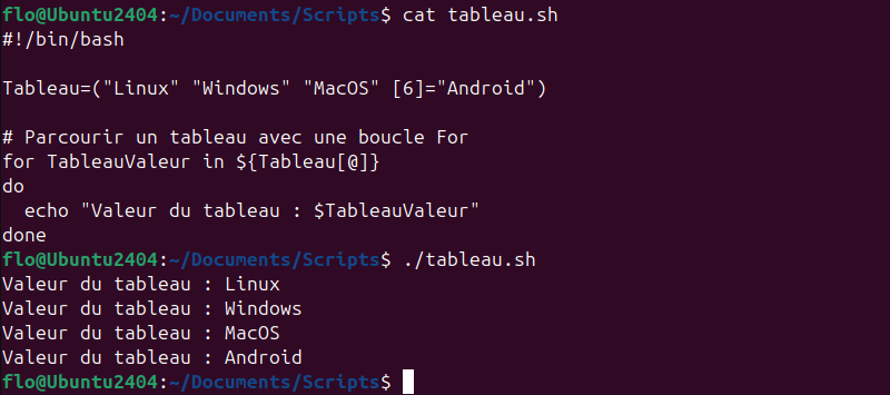 Bash - Parcourir un tableau avec une boucle For