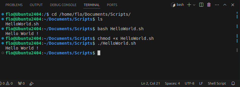 Exécuter un script Bash dans Visual Studio Code