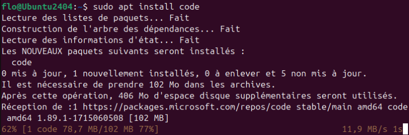 Installation du paquet code sur Linux