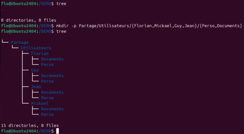 Linux - Créer arborescence de répertoires avec mkdir