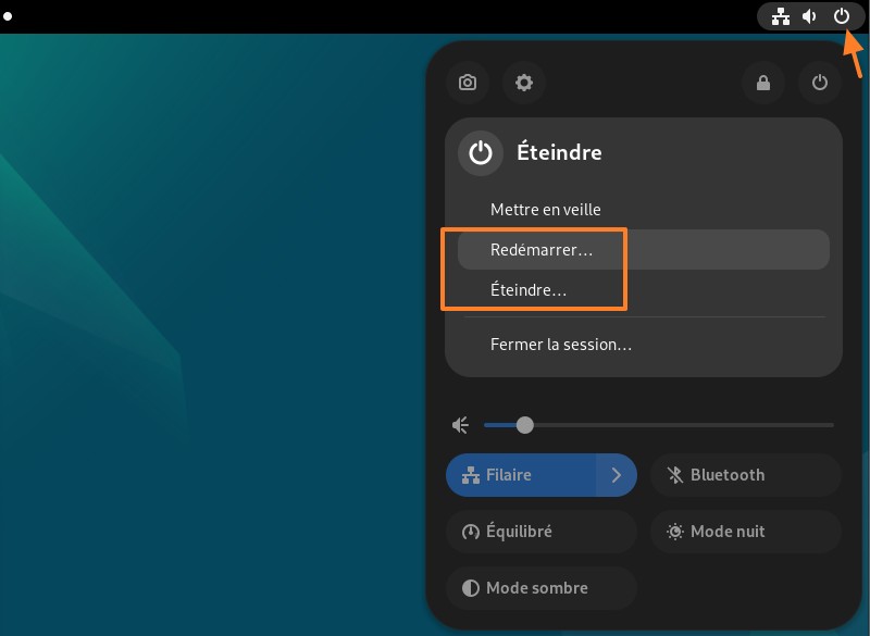 Redémarrer ou arrêter Debian 12 en interface graphique