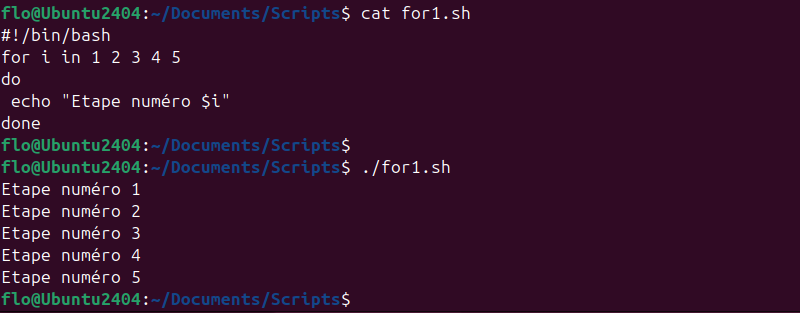 Script Bash - Boucle For - Syntaxe 1