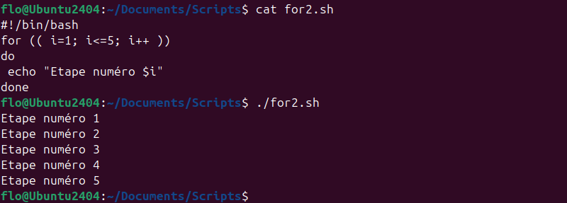 Script Bash - Boucle For - Syntaxe 2