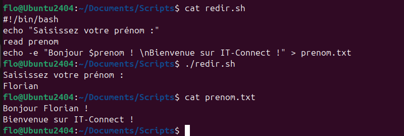 Script Bash - Saut de ligne pour écrire dans un fichier