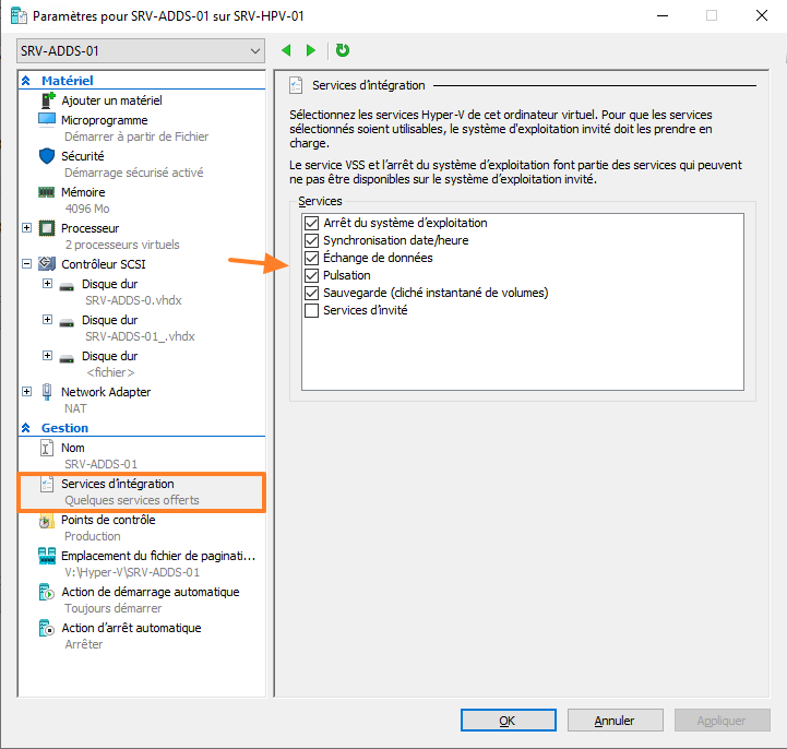 Configurer les services d'intégration sur une VM Hyper-V