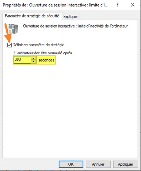 Ouverture de session interactive : limite d'inactivité de l'ordinateur