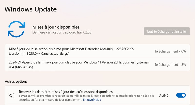 Windows 11 KB5043145 - Mise à jour optionelle septembre 2024