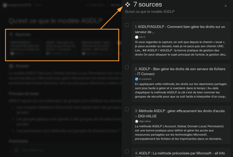Accès à la liste des sources ce la réponse de Perplexity.ai.
