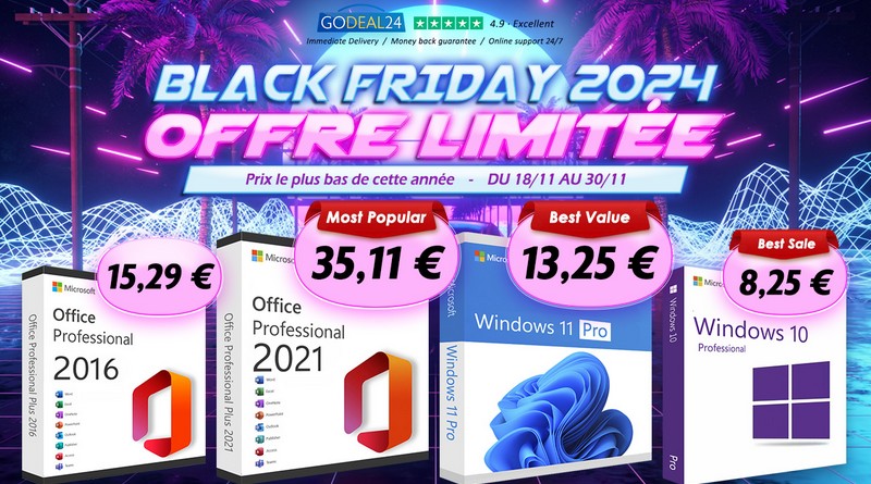 Black Friday chez GoDeal24 : Windows 11 à partir de 10€ !