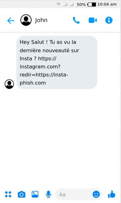 Exemple de message de phishing exploitant une open redirect.