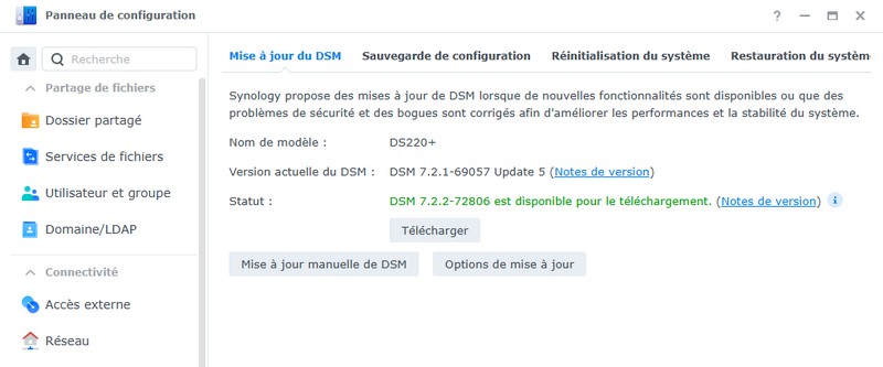 Mise à jour DSM 7.2.2-72806 - Synology