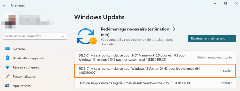 Mise à jour KB5050009 pour Windows 11