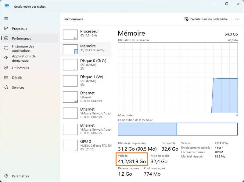 Windows 11 - Mémoire RAM et SWAP