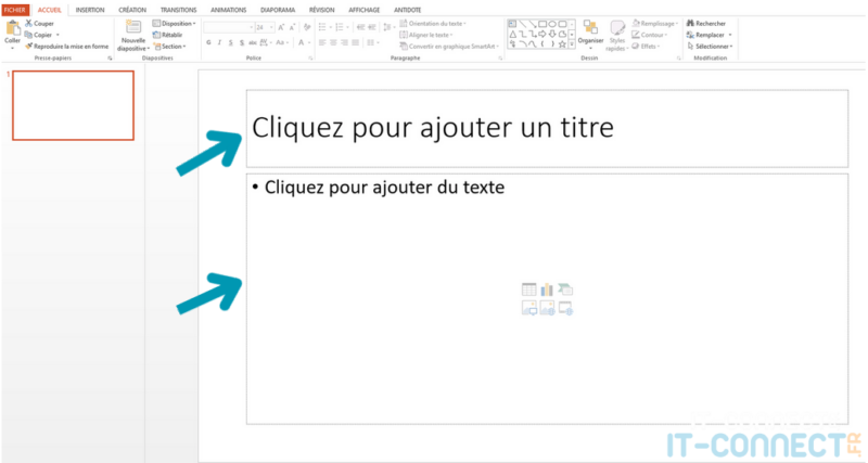 Modèle de diapositive insérée dans une présentation PowerPoint.